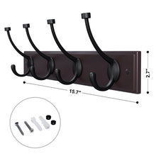Load image into Gallery viewer, Selection songmics wooden wall mounted coat rack 16 inch rail with 4 metal hooks for entryway bathroom closet room dark brown ulhr20z
