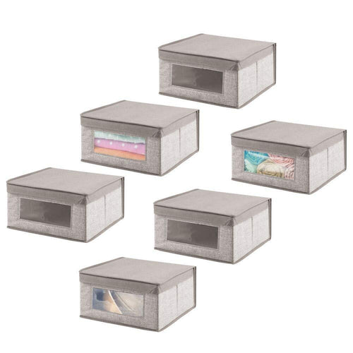 Shop for mdesign soft stackable fabric closet storage organizer holder bin with clear window attached hinged lid for bedroom hallway entryway bathroom textured print medium 6 pack linen tan