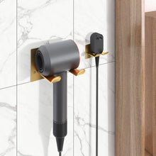 Load image into Gallery viewer, Shop for xigoo adhesive hair dryer holder wall mount bathroom hair blow dryer rack organizer stick on wall fit for most hair dryers upgrade gold