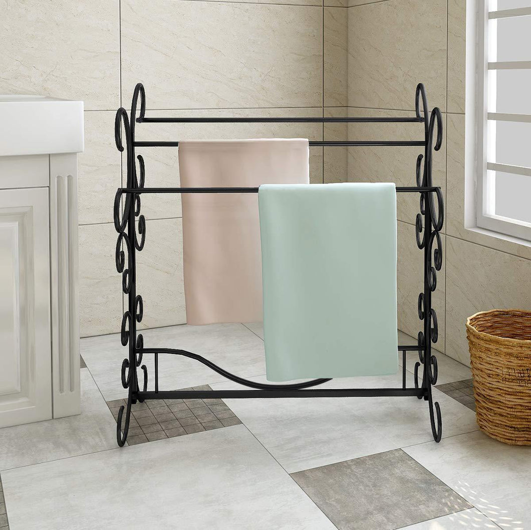 Shop here homerecommend free standing towel rack 3 bars drying rack metal organizer for bath hand towels outdoor beach towels washcloths laundry rooms balconies bathroom accessories