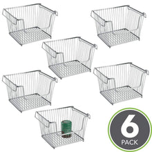 Load image into Gallery viewer, The best mdesign modern stackable metal storage organizer bin basket with handles open front for kitchen cabinets pantry closets bedrooms bathrooms large 6 pack silver