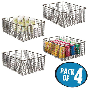 Great mdesign farmhouse decor metal wire food organizer storage bin baskets with handles for kitchen cabinets pantry bathroom laundry room closets garage 4 pack bronze