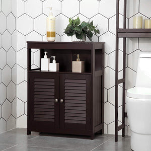 Budget vasagle bathroom storage floor cabinet free standing cabinet with double shutter door and adjustable shelf brown ubbc40br