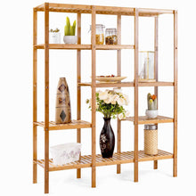 Load image into Gallery viewer, Top costway multifunctional bamboo shelf bathroom rack storage organizer rack plant display stand w several cell closet storage cabinet 5 tier