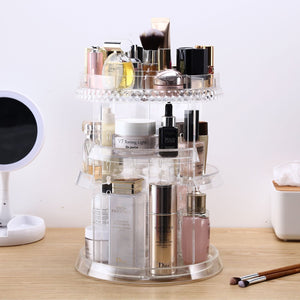 Top makeup organizer acrylic cosmetic organizer vanity and rotating makeup storage perfume organizer with large capacity fit cosmetics perfume brush and more for countertop bathroom and bedroom