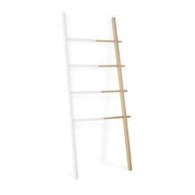Load image into Gallery viewer, Shop umbra hub ladder adjustable clothing rack for bedroom or freestanding towel rack for bathroom expands from 16 to 24 inches with 4 notched hooks white natural