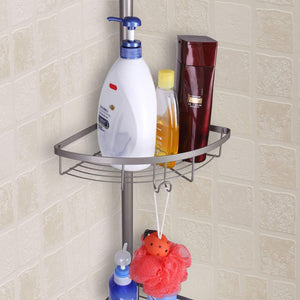 On amazon mythinglogic corner shower caddy adjustable height shower tension rod with wire basket 3 tier stainless steel shower shelf rack bathroom shower organizer for shampoo conditioner soap and towel