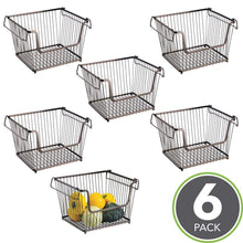 Load image into Gallery viewer, Order now mdesign modern stackable metal storage organizer bin basket with handles open front for kitchen cabinets pantry closets bedrooms bathrooms large 6 pack bronze