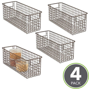 Buy now mdesign farmhouse decor metal wire food storage organizer bin basket with handles for kitchen cabinets pantry bathroom laundry room closets garage 16 x 6 x 6 4 pack bronze