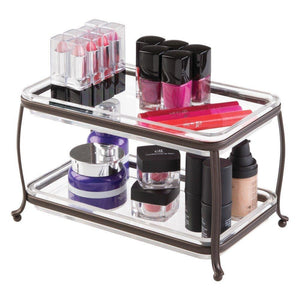 Explore interdesign york plastic free standing double vanity tray 2 shelves storage for countertops desks dressers bathroom 10 5 x 6 5 x 6 bronze and clear