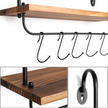 Load image into Gallery viewer, Amazon o kis wall floating shelves for kitchen bathroom coffee nook with 10 adjustable hooks for mugs cooking utensils or towel rustic storage shelves set of 2