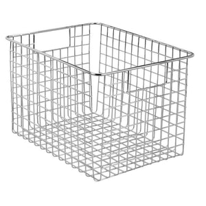 The best mdesign large farmhouse decorative metal wire storage basket bin with handles for organizing closets shelves and cabinets in bedrooms bathrooms entryways and hallways 8 high 4 pack chrome