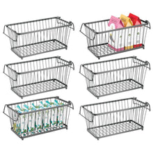 Load image into Gallery viewer, Great mdesign household stackable metal wire storage organizer bin basket with built in handles for kitchen cabinets pantry closets bedrooms bathrooms 12 5 wide 6 pack graphite gray