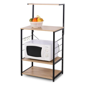 Online shopping woltu 4 tiers shelf kitchen storage display rack wooden and metal standing shelving unit for home bathroom use with 4 hooks