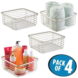 Results mdesign modern bathroom metal wire metal storage organizer bins baskets for vanity towels cabinets shelves closets pantry kitchens home office 9 75 square 4 pack satin