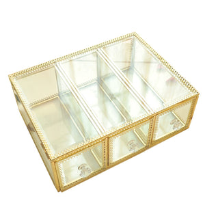 Best seller  hersoo large mirror glass top dresser make up organizer jewelry cosmetic display stackable cube 6 drawers set dresser storage for vanity with lid bathroom accessories brushes container 3drawerg