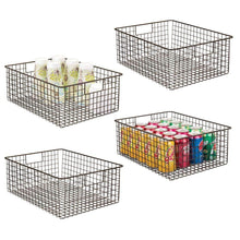 Load image into Gallery viewer, Discover the best mdesign farmhouse decor metal wire food organizer storage bin baskets with handles for kitchen cabinets pantry bathroom laundry room closets garage 4 pack bronze