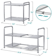 Load image into Gallery viewer, Order now bextsware metal under sink 2 tier expandable shelf organizer rack adjustable height and position 7 removable shelves expandable 18 to 25for kitchen bathroom cabinets storage chrome