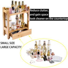 Load image into Gallery viewer, Storage organizer pelyn makeup organizer cosmetic storage vanity shelf display stand rack with drawer ideal for bathroom sink countertop dresser natural bamboo