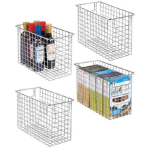 Load image into Gallery viewer, Shop here mdesign household metal wire storage organizer bins basket with handles for kitchen cabinets pantry bathroom landry room closets garage 4 pack 12 x 6 x 8 chrome