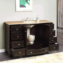 Load image into Gallery viewer, Results silkroad exclusive hyp 0703 t uwc 55 travertine top single white sink bathroom vanity with espresso cabinet 55 dark wood