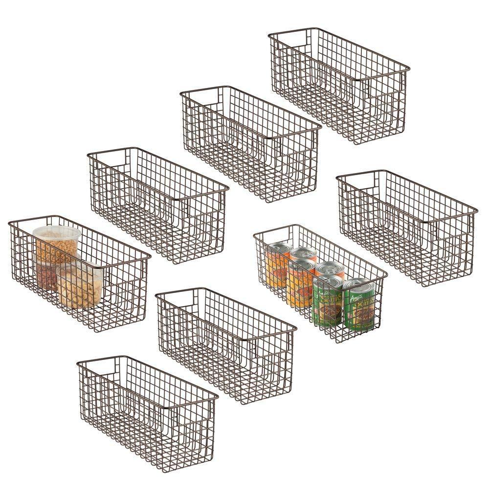 Discover mdesign farmhouse decor metal wire food storage organizer bin basket with handles for kitchen cabinets pantry bathroom laundry room closets garage 16 x 6 x 6 8 pack bronze