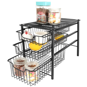 Discover 3s sliding basket organizer drawer cabinet storage drawers under bathroom kitchen sink organizer tier black