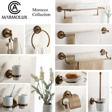 Load image into Gallery viewer, Great marmolux acc morocc series 3420 ab 24 inch towel shelf with bar storage holder for bathroom antique brass brushed bronze