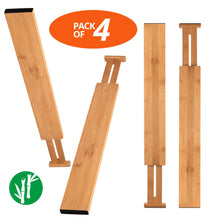 Load image into Gallery viewer, Home luckyshe bamboo drawer dividers adjustable spring kitchen drawer dividers expandable eco friendly drawer organizers and dividers for kitchen dresser bathroom desk bedroom pack of 4