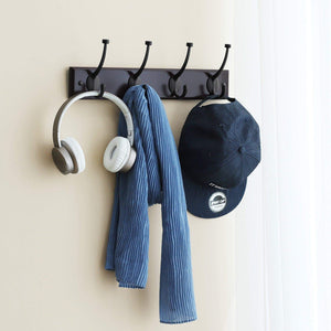 Shop here songmics wooden wall mounted coat rack 16 inch rail with 4 metal hooks for entryway bathroom closet room dark brown ulhr20z