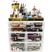 Load image into Gallery viewer, Top sorbus acrylic cosmetic makeup and jewelry storage case display with gold trim spacious design great for bathroom dresser vanity and countertop gold set 2