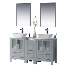 Load image into Gallery viewer, Top blossom sydney 60 inches double vessel sink bathroom vanity side cabinet vessel ceramic sink with mirror solid wood metal grey 001 60 15d 1616v
