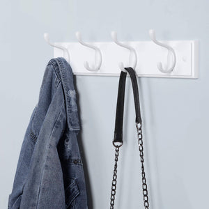 Discover songmics wooden wall mount coat rack with 4 metal hooks 16 inch coat hook rail for hallway bathroom closet room white ulhr23wt