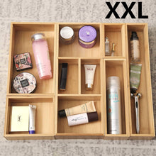 Load image into Gallery viewer, The best xxl set of 6 bamboo drawer storage box desk organizer 9 compartment organization tray holder 100 bamboo drawer divider 18 x 15 x 2 5 for office bathroom bedroom kitchen children room