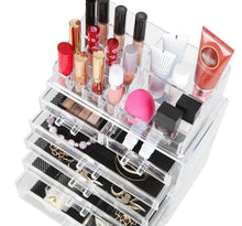 Load image into Gallery viewer, Shop for finnhomy 3 tier acrylic makeup cosmetic jewelry diamond organizer 3 piece set counter storage case large display drawer box bathroom vanity case for lipstick brush nail polish clear